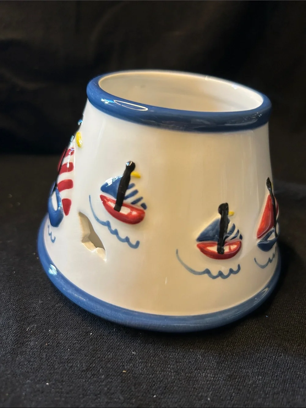 Ceramic Nautical Sailboat Candle Jar Topper